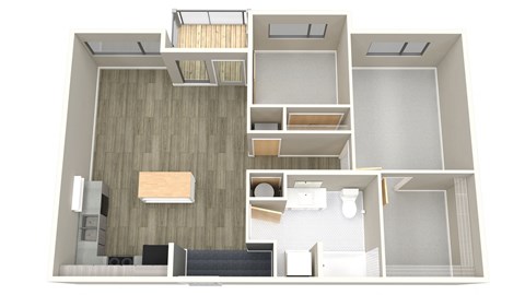 Floor plan for 2 beds, 1 bath, 910 sqft